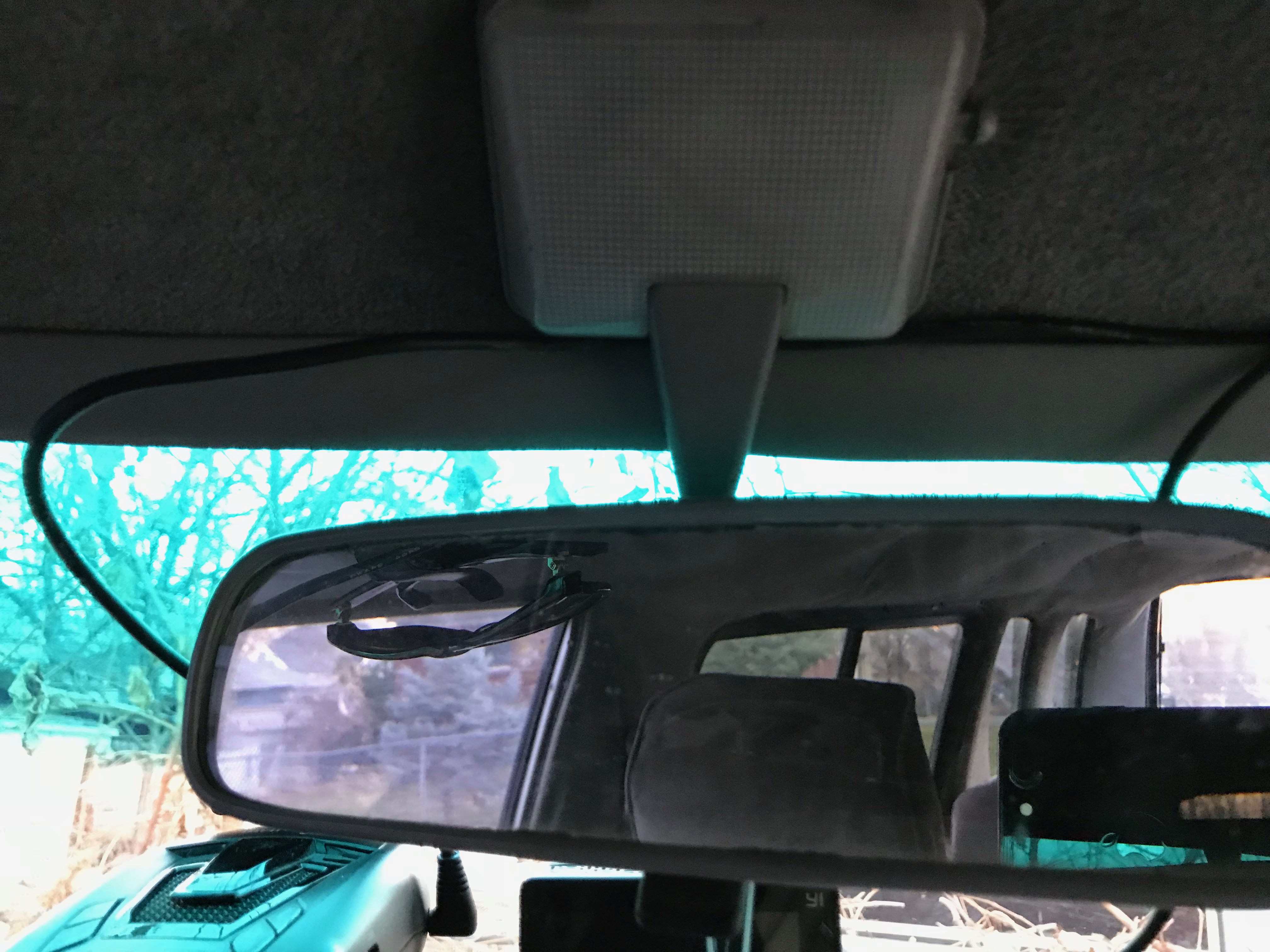 Dash cam mounted on windshield